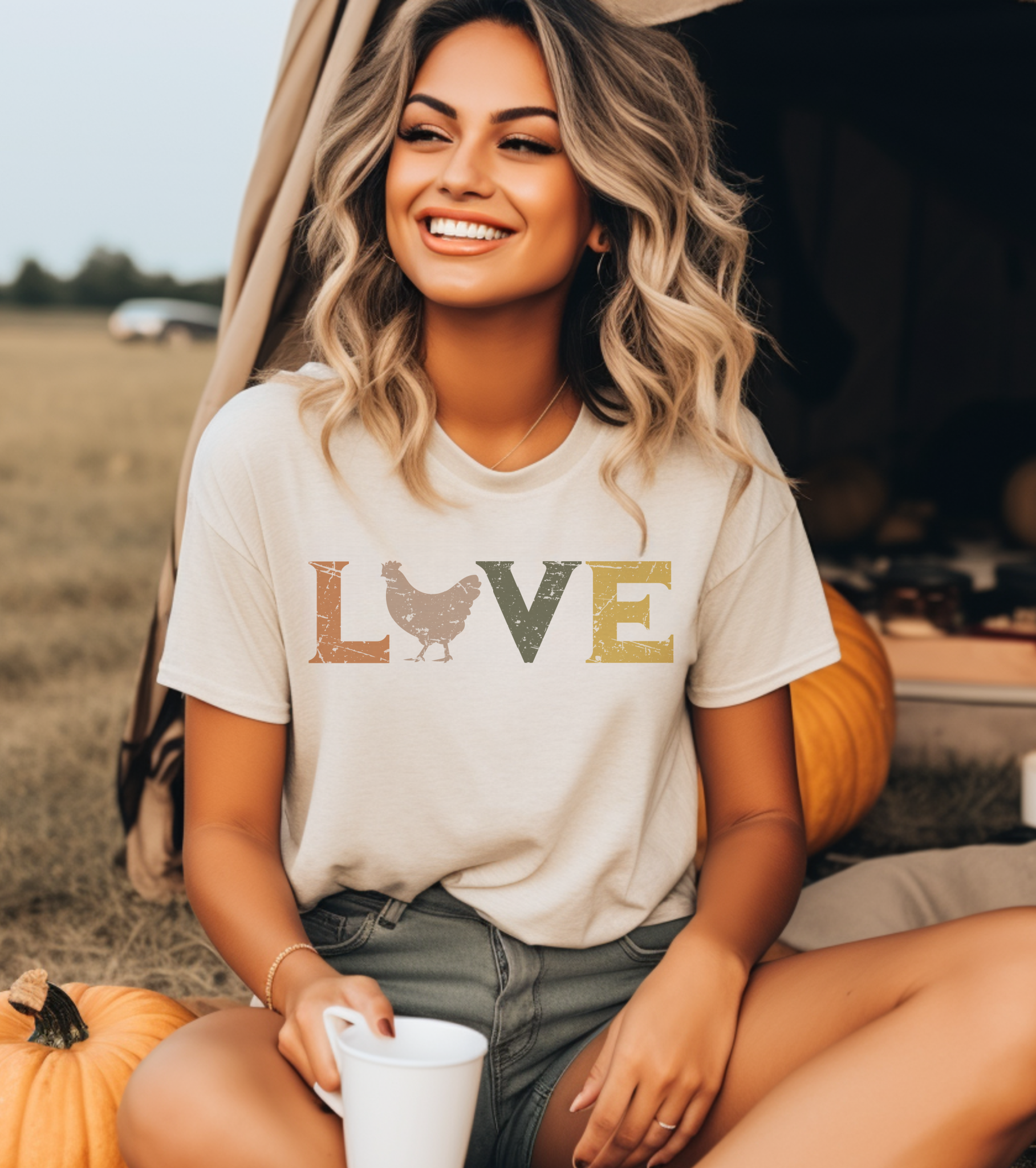 Vintage farm love chicken Rooster Farmers Market Graphic Tee