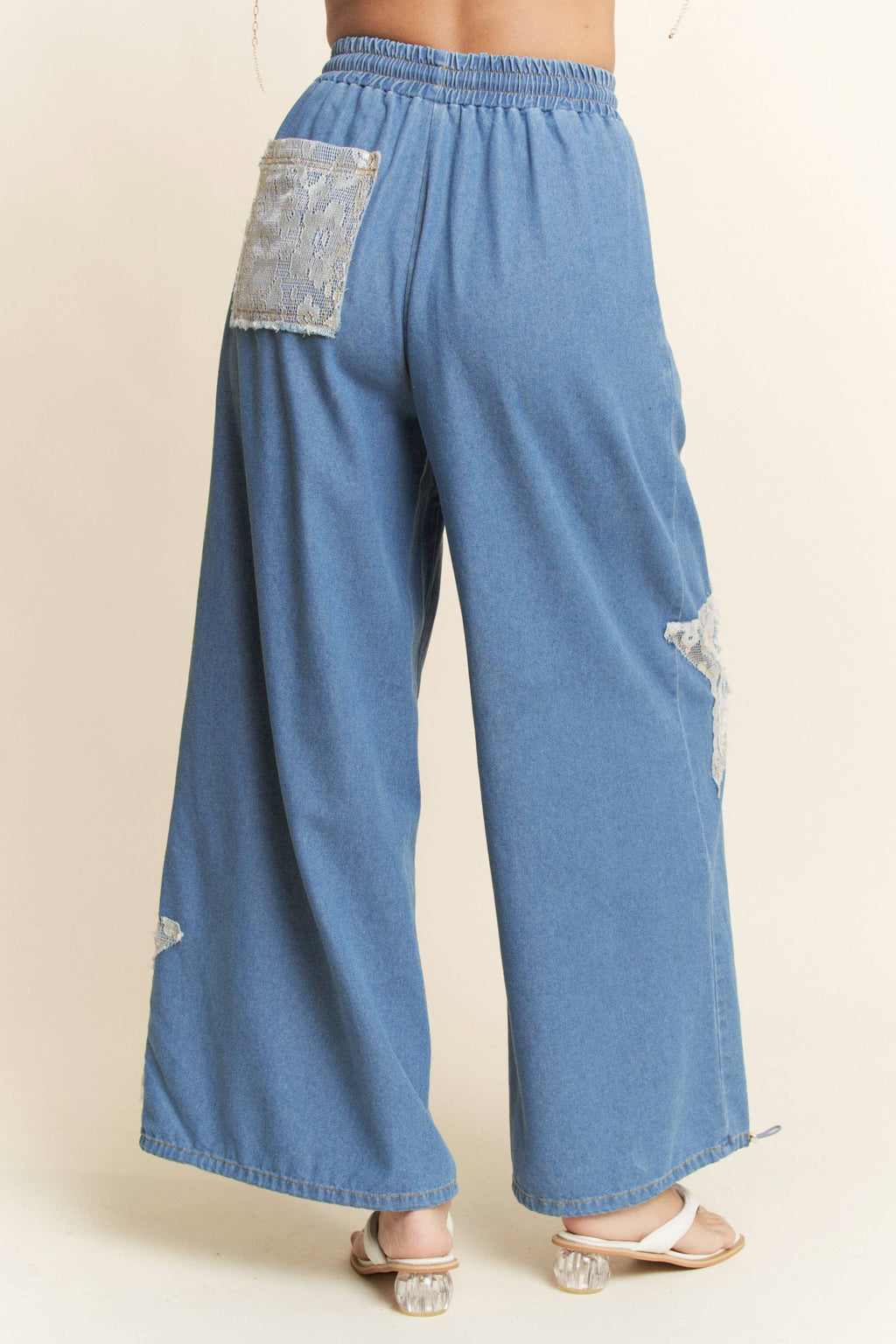 DENIM STAR PATCHWORK ELASTIC WAISTBAND PANTS