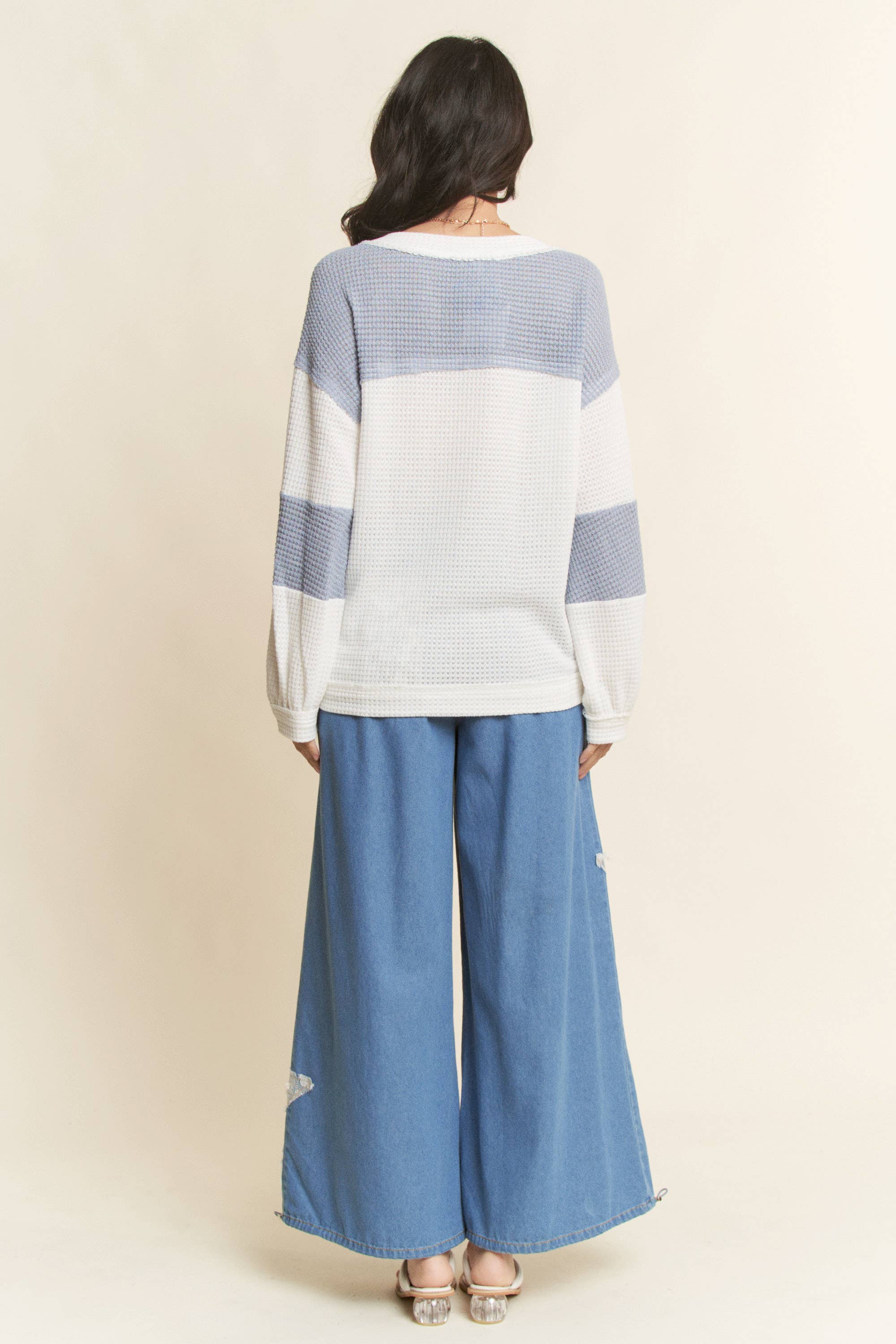 DENIM STAR PATCHWORK ELASTIC WAISTBAND PANTS