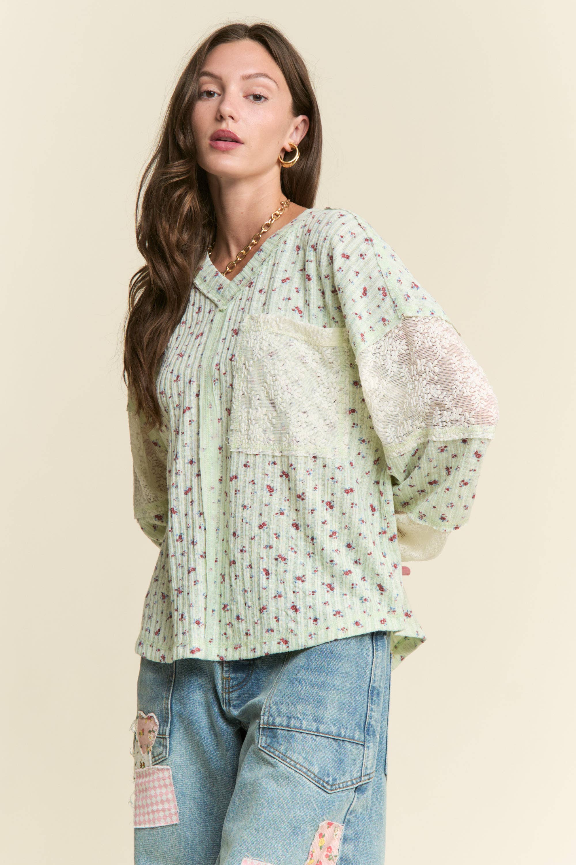 Meadowlands Mixed-Media Top