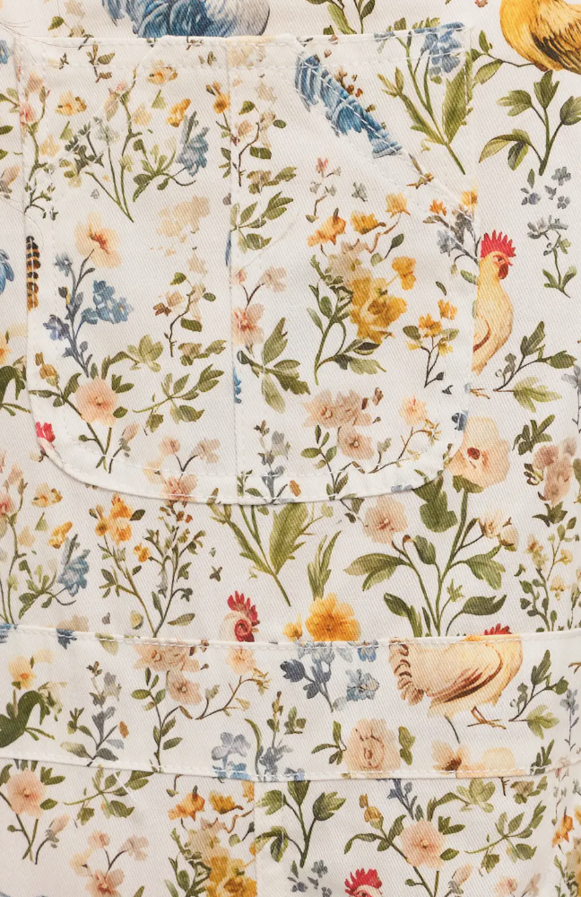 Rooster and Floral Print Overalls
